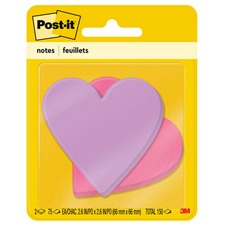 Post-it® Super Sticky Die-Cut Notes - 3" x 3" - Star, Heart - 75 Sheets per Pad - Unruled - Purple, Pink - Self-adhesive, Self-stick - 1 / Pack