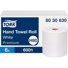 TORK Premium Hand Towel Roll - 1 Ply - 720 Sheets/Roll - 7.80" Roll Diameter - White - Cleaning, Hygienic, Reinforced, Strong, Absorbent, Embossed - For Hand - 6 Rolls Per Carton - 1 Carton