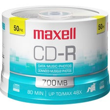 Maxell® Cd-r Discs, 700 Mb/80 Min, 48x, Spindle, Silver, 50/pack ...