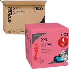 Power Clean X80 Heavy Duty Cloths,, 12.5 X 12, Red, 50/box, 4 Boxes/carton
