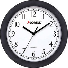 Lorell 9" Round Profile Wall Clock - Analog - Quartz - White Main Dial - Black/Plastic Case