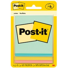 Post-it® Notes Original Notepads -Beachside Café Color Collection - 200 - 3" x 3" - Square - 50 Sheets per Pad - Unruled - Fresh Mint, Aqua Splash, Sunnyside, Papaya Fizz - Paper - Self-adhesive - 4 / Pack