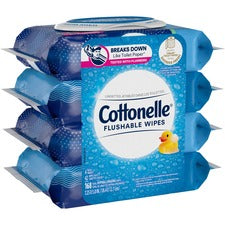 Cottonelle Flushable Wipes - 7.25" - White - Fiber - Flushable, Anti-bacterial, Sewer-safe, Septic Safe, Biodegradable, Alcohol-free - For Toilet, Bathroom - 4 Per Carton - 1 Each
