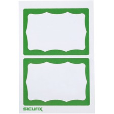 SICURIX Self-adhesive Visitor Badge - 3 1/2" x 2 1/4" Length - White, Green - 100 / Box - Self-adhesive, Removable, Easy Peel