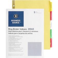 Business Source Reinforced Insertable Tab Indexes - 5 Tab(s)2" Tab Width - 8.5" Divider Width x 11" Divider Length - Letter - 3 Hole Punched - Buff Divider - Manila Tab(s) - 5 / Set