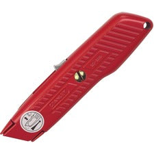 Interlock Safety Utility Knife With Self-retracting Round Point Blade, 5.63" Metal Handle, Red Orange