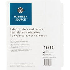Business Source 3-Hole Punched Laser Index Tabs - 3 Tab(s) - 8.5" Divider Width x 11" Divider Length - Letter - 3 Hole Punched - White Tab(s) - 25 / Box