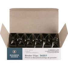 Business Source Fold-back Binder Clips - Medium - 1.3" Length x 1.3" Width - 0.63" Size Capacity - 1Dozen - Black - Steel