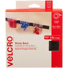 Sticky-back Fasteners With Dispenser, Removable Adhesive, 0.75" X 15 Ft, Black