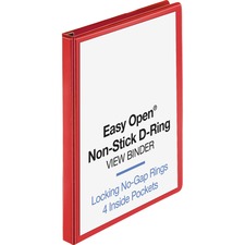 Business Source Red D-ring Binder - 1" Binder Capacity - D-Ring Fastener(s) - 4 Pocket(s) - Polypropylene - Red - Non-stick, Labeling Area - 1 Each