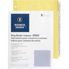 Business Source Buff Stock Ring Binder Indexes - 8 x Divider(s) - 8 Tab(s)/Set1.25" Tab Width - 8.5" Divider Width x 11" Divider Length - Letter - 3 Hole Punched - Clear Buff Paper Divider - Clear Tab(s) - 8 / Set