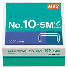 MAX HD-10DF Mini Staples - 100 Per Strip - Heavy Duty - 3/16" Leg - 5/16" Crown - Holds 20 Sheet(s) - for Paper - Silver - 0.2" Height x 0.4" Width5000 / Box