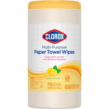 Clorox Multipurpose Paper Towel Wipes - Ready-To-Use Wipe - Lemon Verbena Scent - 75 / Canister - 1 Each - White