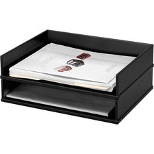 Victor 1154-5 Midnight Black Stacking Letter Tray - Desktop - Black - Wood, Faux Leather - 1Each