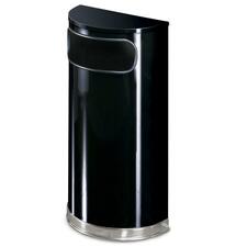 Rubbermaid Commercial Black/Chrome Half Round Receptacle - 9 gal Capacity - Semicircular - 32" Height x 18" Width x 9" Depth - Plastic - Chrome - 1 Each