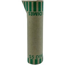 PAP-R Tubular Coin Wrap - 10� Denomination - Durable, Burst Resistant, Crimped, Pre-formed - 57 lb Basis Weight - Paper - Green