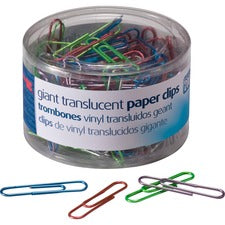 Officemate Translucent Vinyl Paper Clips - Jumbo - 2" Length x 0.5" Width - 200 / Pack - Blue, Red, Green, Silver, Purple - Vinyl