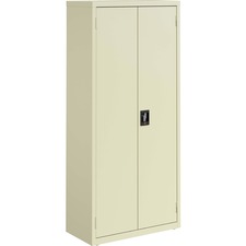 Lorell Slimline Storage Cabinet - 30" x 15" x 66" - 4 x Shelf(ves) - 720 lb Load Capacity - Durable, Welded, Nonporous Surface, Recessed Handle, Removable Lock, Locking System - Putty - Baked Enamel - Steel - Recycled