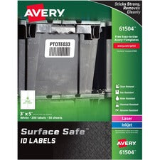 Avery® Surface Safe ID Label - 3" Width x 5" Length - Removable Adhesive - Rectangle - Laser, Inkjet - White - Film - 4 / Sheet - 50 Total Sheets - 200 Total Label(s) - 5