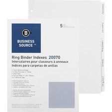 Business Source 3-Ring Plain Tab Indexes - 5 Write-on Tab(s)2" Tab Width - 8.5" Divider Width x 11" Divider Length - Letter - 3 Hole Punched - White Divider - 100 / Box