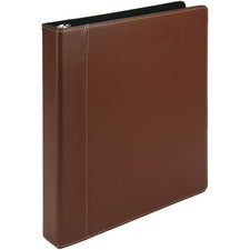 Samsill Contrast Stitch Leather Ring Binder - 1" Binder Capacity - Letter - 8 1/2" x 11" Sheet Size - 200 Sheet Capacity - Round Ring Fastener(s) - 2 Internal Pocket(s) - Bonded Leather, LeatherGrain - Tan - Durable, Spine, Rivet - 1 Each