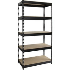 Lorell Riveted Steel Shelving - 5 Compartment(s) - 72" Height x 36" Width x 18" Depth - Heavy Duty, Rust Resistant - 28% Recycled - Black - Steel - 1 Each