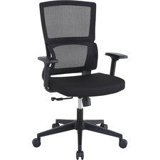 Lorell Mid-Back Mesh Chair - Fabric Seat - Mid Back - 5-star Base - Black - Armrest - 1 Each