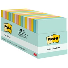 Post-it® Notes Cabinet Pack - 3" x 3" - Square - 100 Sheets per Pad - Unruled - Fresh Mint, Aqua Splash, Sunnyside, Papaya Fizz, Guava - Self-adhesive, Self-stick - 18 / Pack