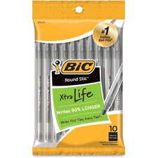 BIC Round Stic Ballpoint Pens - Medium Pen Point - Black - 10 / Pack
