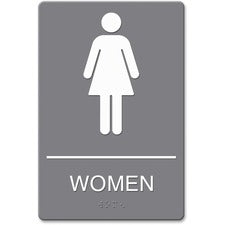 Headline Signs ADA WOMEN Restroom Sign - 1 Each - Women Print/Message - 6" Width - Adhesive, Braille - Plastic - Gray