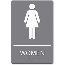 Headline Signs ADA WOMEN Restroom Sign - 1 Each - Women Print/Message - 6" Width - Adhesive, Braille - Plastic - Gray