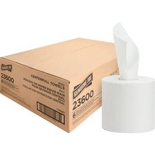 Genuine Joe Centerpull Paper Towels - 2 Ply - 600 Sheets/Roll - White - Fiber - Non-chlorine Bleached, Center Pull - For Washroom - 600 - 6 / Carton