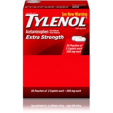 Tylenol Extra Strength Caplets - For Headache, Fever, Muscular Pain, Backache, Arthritis, Common Cold, Toothache, Premenstrual Cramp, Menstrual Cramp - 50 / Box - 2 Per Packet