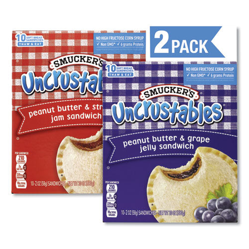 Uncrustables Soft Bread Sandwiches, Grape/strawberry, 2 Oz, 10 Sandwiches/pack, 2 Pk/box, Ships In 1-3 Business Days