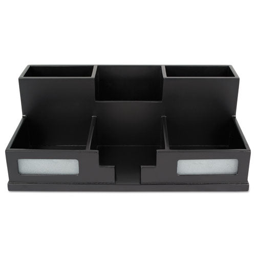 Midnight Black Desk Organizer With Smartphone Holder, 6 Compartments, Wood, 10.5 X 5.5 X 4
