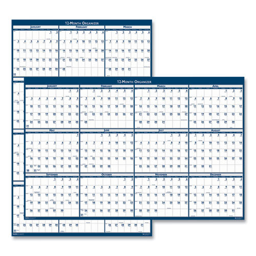 Recycled Yearly Reversible Wall Calendar Non-laminated, 24 X 37, White/blue Sheets, 12-month (jan To Dec): 2023