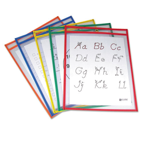 Reusable Dry Erase Pockets, 9 X 12, Assorted Primary Colors, 10/pack