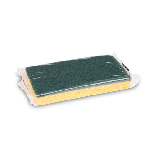 Scrubbing Sponge, Medium Duty, 3.6 X 6.1, 0.75" Thick, Yellow/green, Individually Wrapped, 20/carton