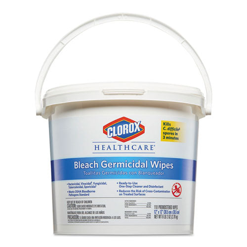 Bleach Germicidal Wipes, 1-ply, 6 X 5, Unscented, White, 150/canister, 6 Canisters/carton