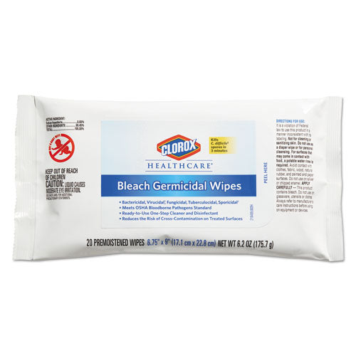 Bleach Germicidal Wipes, 6.75 X 9, Unscented, 100 Wipes/flat Pack, 6 Packs/carton