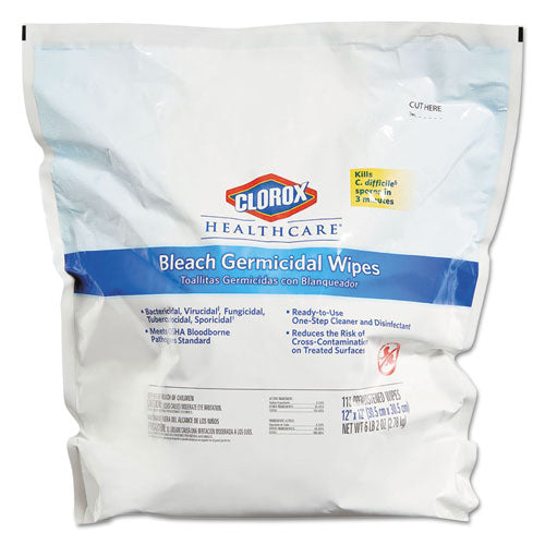 Bleach Germicidal Wipes, 6.75 X 9, Unscented, 100 Wipes/flat Pack, 6 Packs/carton