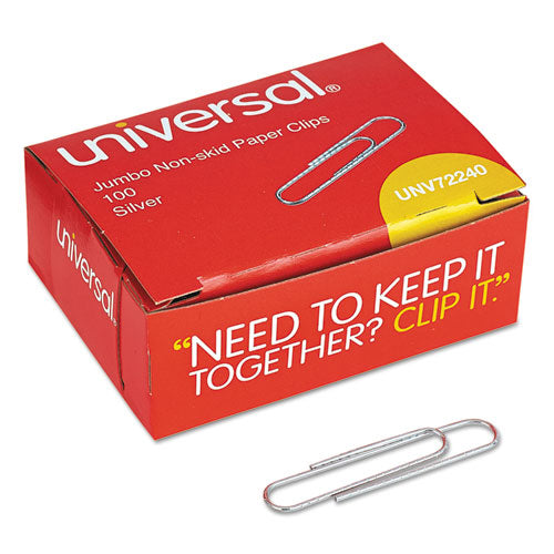 Paper Clips, #1, Nonskid, Silver, 100 Clips/box, 10 Boxes/pack