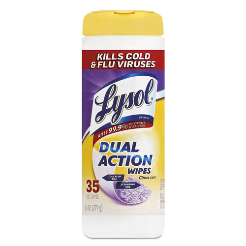 Dual Action Disinfecting Wipes, 1-ply, 7 X 7.5, Citrus, White/purple, 75/canister, 6 Canisters/carton