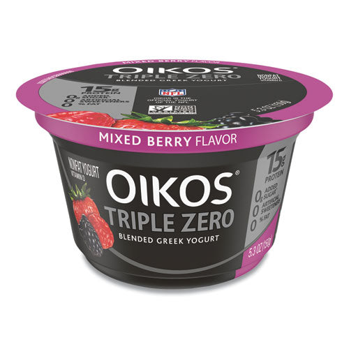 Triple Zero Blended Greek Nonfat Yogurt, 5.3 Oz, Strawberry/mixed Berry/vanilla, 18/box, Ships In 1-3 Business Days