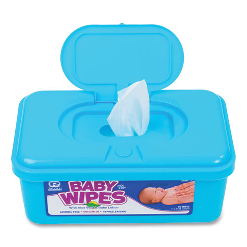 Baby Wipes Tub, White, 80/tub, 12/carton