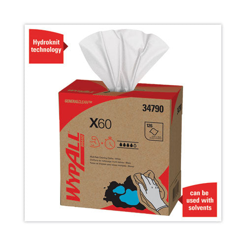 General Clean X60 Cloths, Pop-up Box, 8.34 X 16.8, White, 126/box