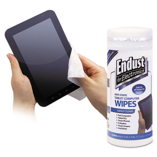 Tablet And Laptop Cleaning Wipes, 5 X 7, Unscented, White, 70/tub