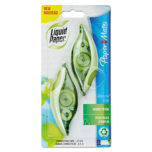 Dryline Grip Correction Tape, Recycled Dispenser, Green/white Applicator, 0.2" X 335", 2/pack