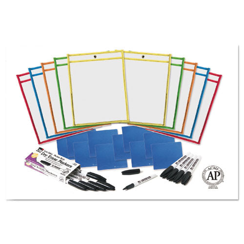 Dry Erase Pocket Class Pack, 10.5  X 1.5, Assorted Primary Colors, 10/pack