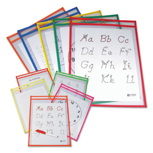 Reusable Dry Erase Pockets, 6 X 9, Assorted Primary Colors, 10/pack